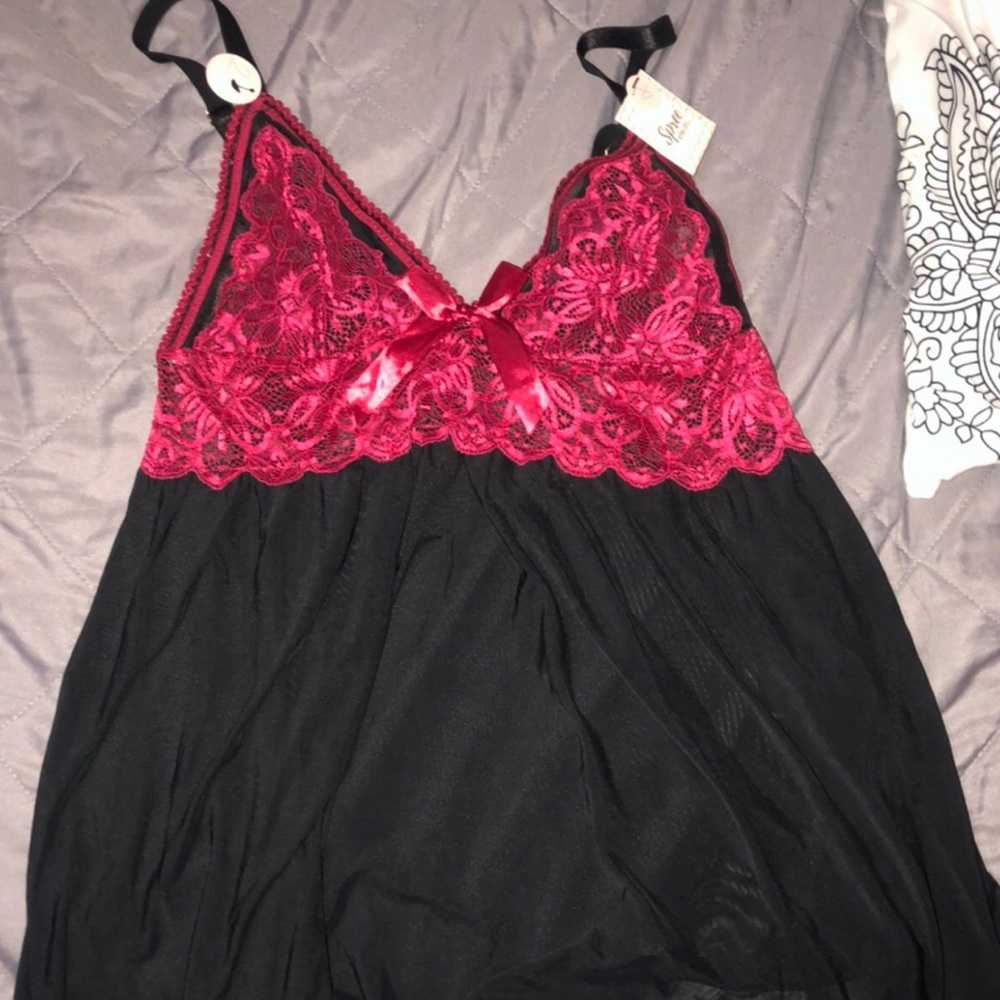 Red and Black Lace Babydoll
